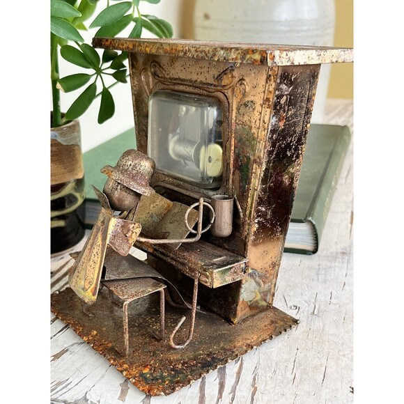 Other - Vintage Copper Brass Tin Music Box Piano Player  The Entertainer Wind Up
